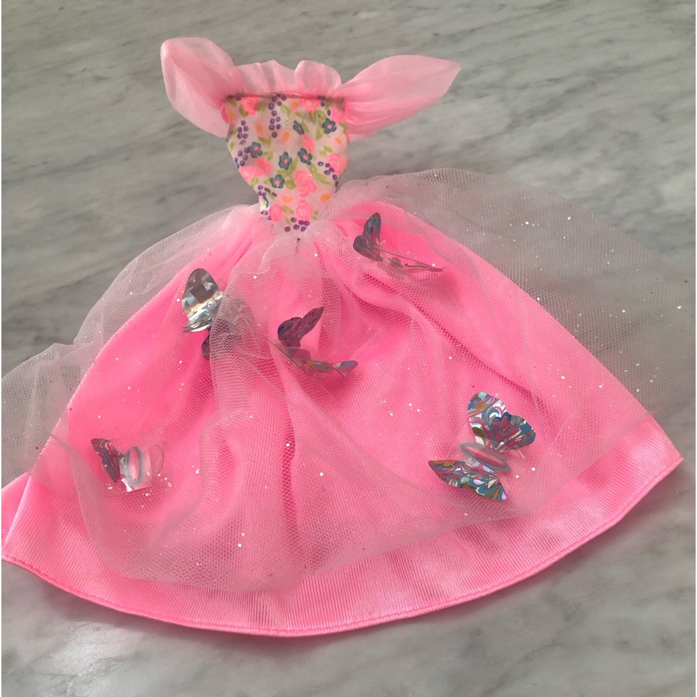 vintage Mattel Barbie DOLL clothes-1994 BUTTERFLY PRINCESS GOWN Long PinkTulle